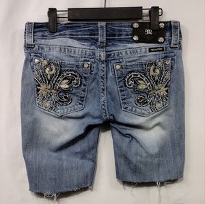 Miss Me Embellished Sequin DIY Jean Shorts Women's 28 Blue Boho Retro Y2K